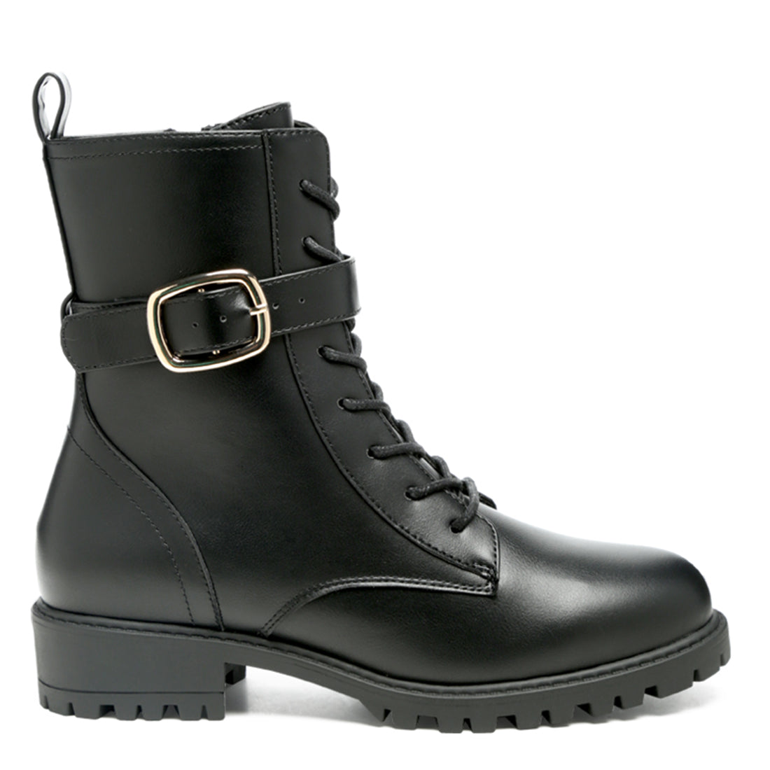 Lace - Up Buckled Biker Boot in Black - UK5