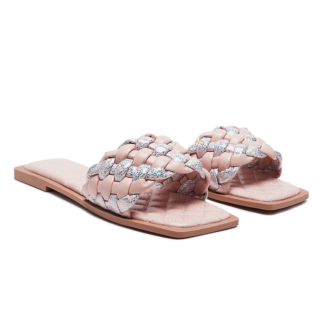 Metallic Woven Strap Flats in Pink - Pink