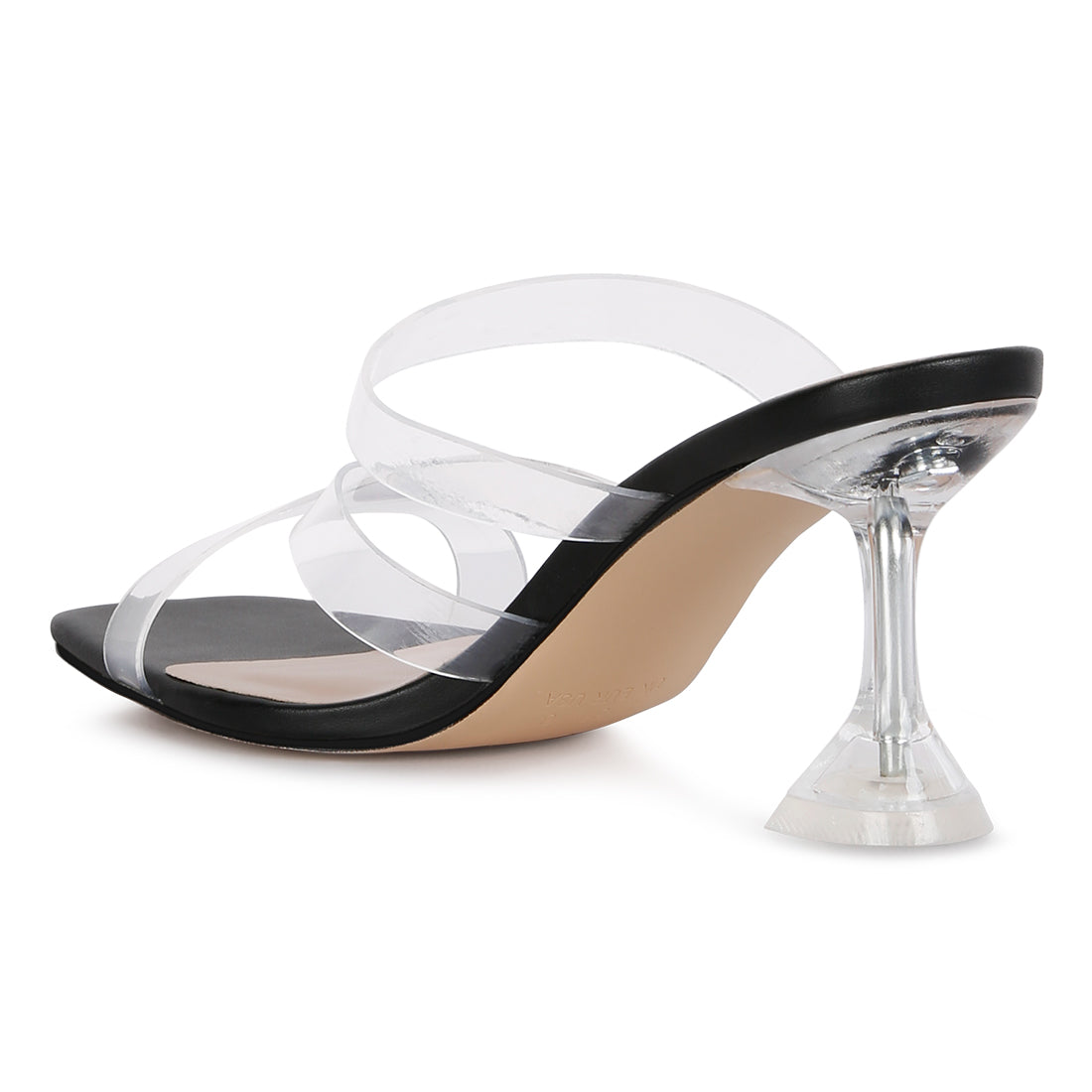 clear spool heeled sandal#color_black