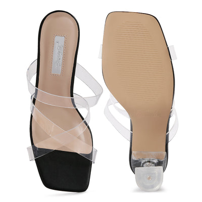 clear spool heeled sandal#color_black