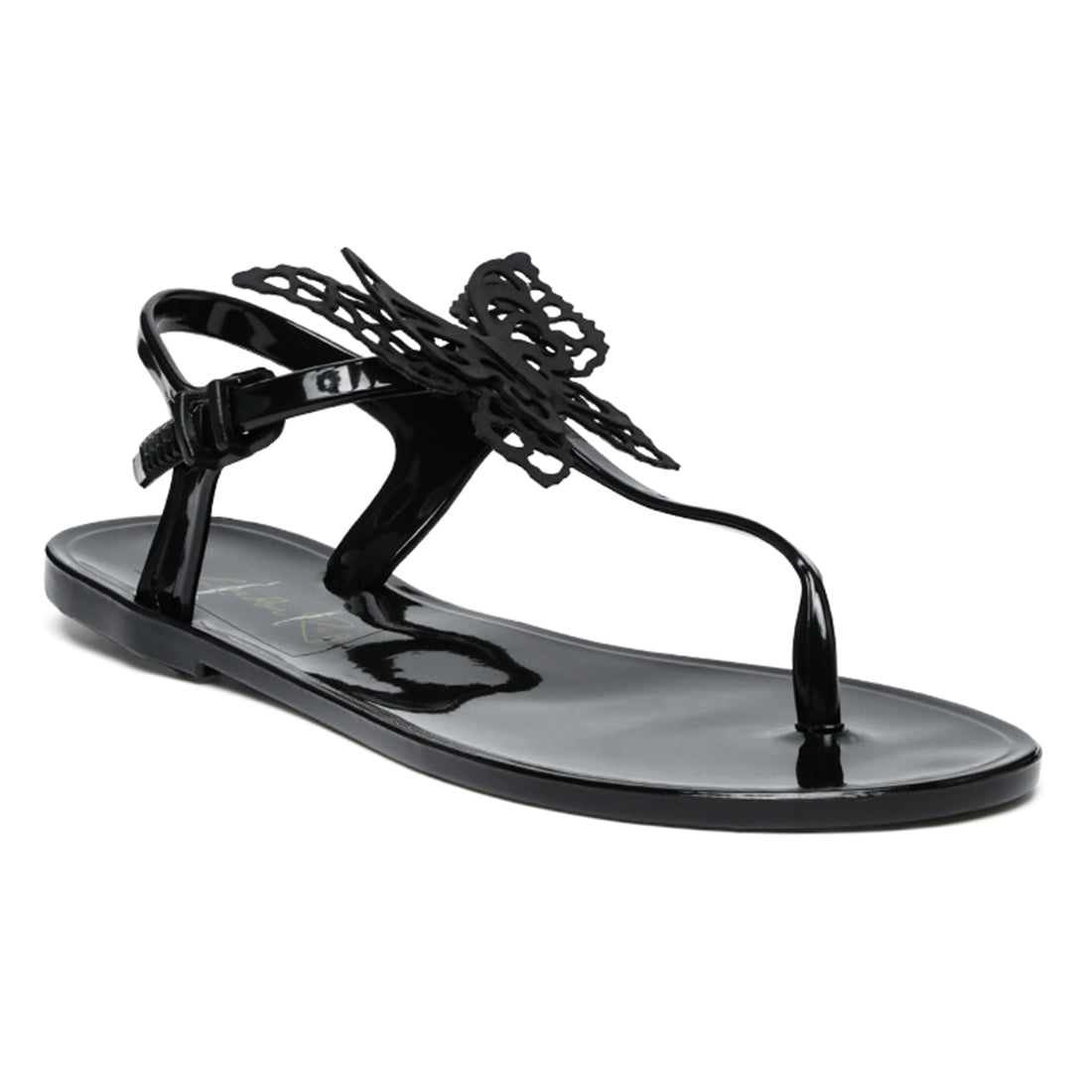 Butterfly lace T strap Sandals in Black - Black