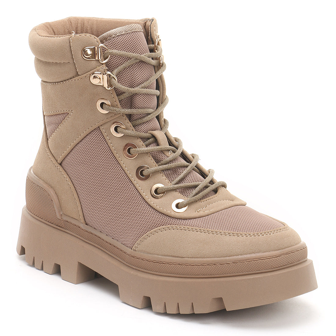 Lace Up Ankle Tramper Boots In Taupe