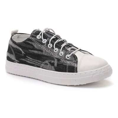 Destroyed Black Denim Lace-Up Casual Sneakers