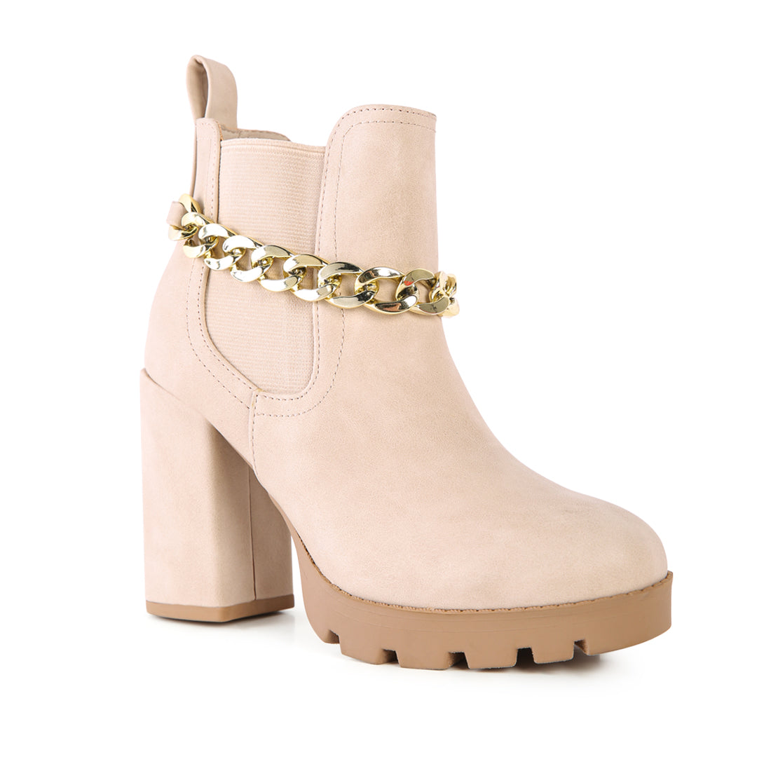 Chain Strap High Heeled Chelsea Boots