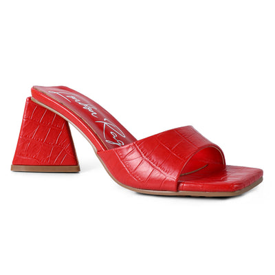 Red Triangle Block Heeled Sandals