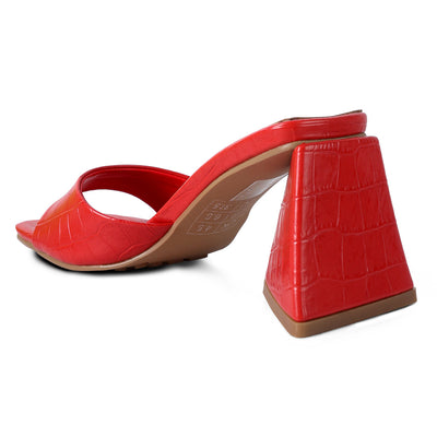 Red Triangle Block Heeled Sandals