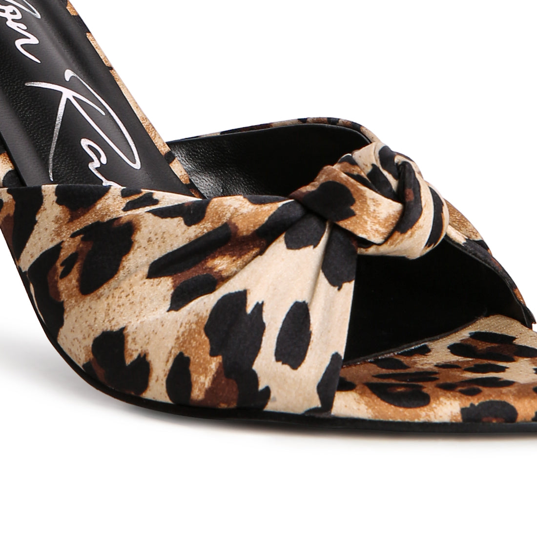 Satin Knot High Heeled Sandal in Leopard Print