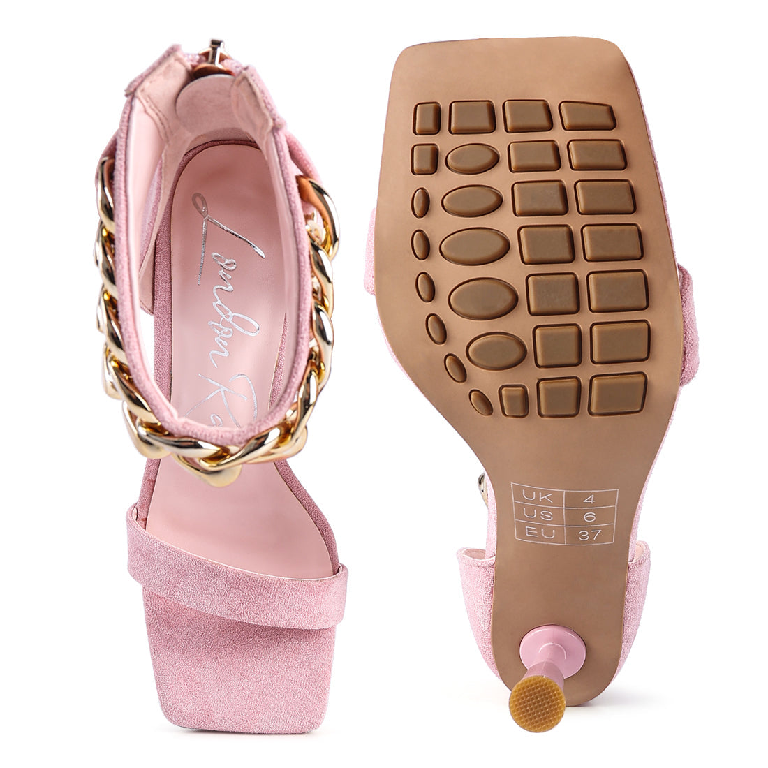 Pink Heeled Chain Strap Sandal