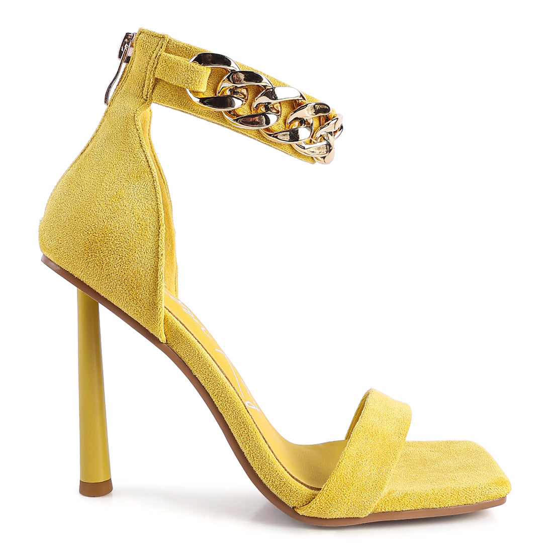 Yellow Heeled Chain Strap Sandal