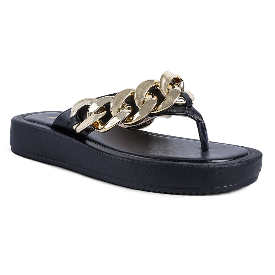 Black Gold Chunky Metal Thong Sandals