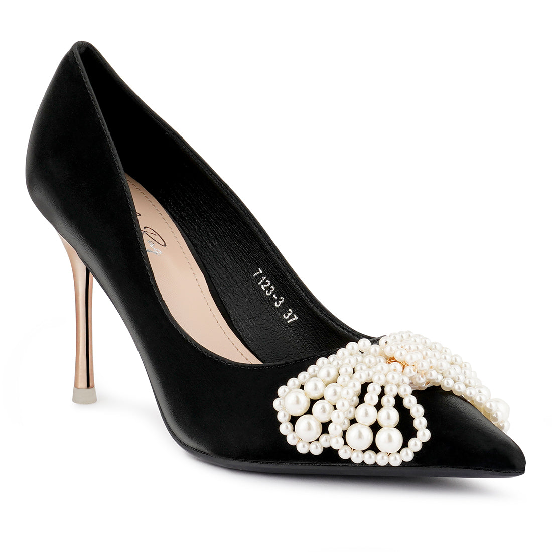 Black Pointed High Heeled Pearl Flower Sandal