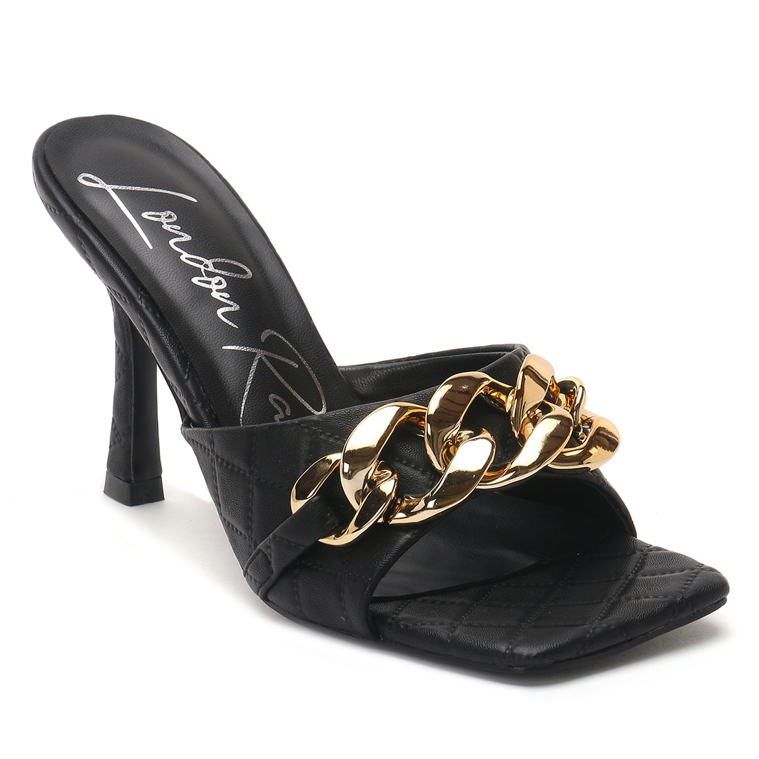 Black Quilted High Heeled Slide Sandals