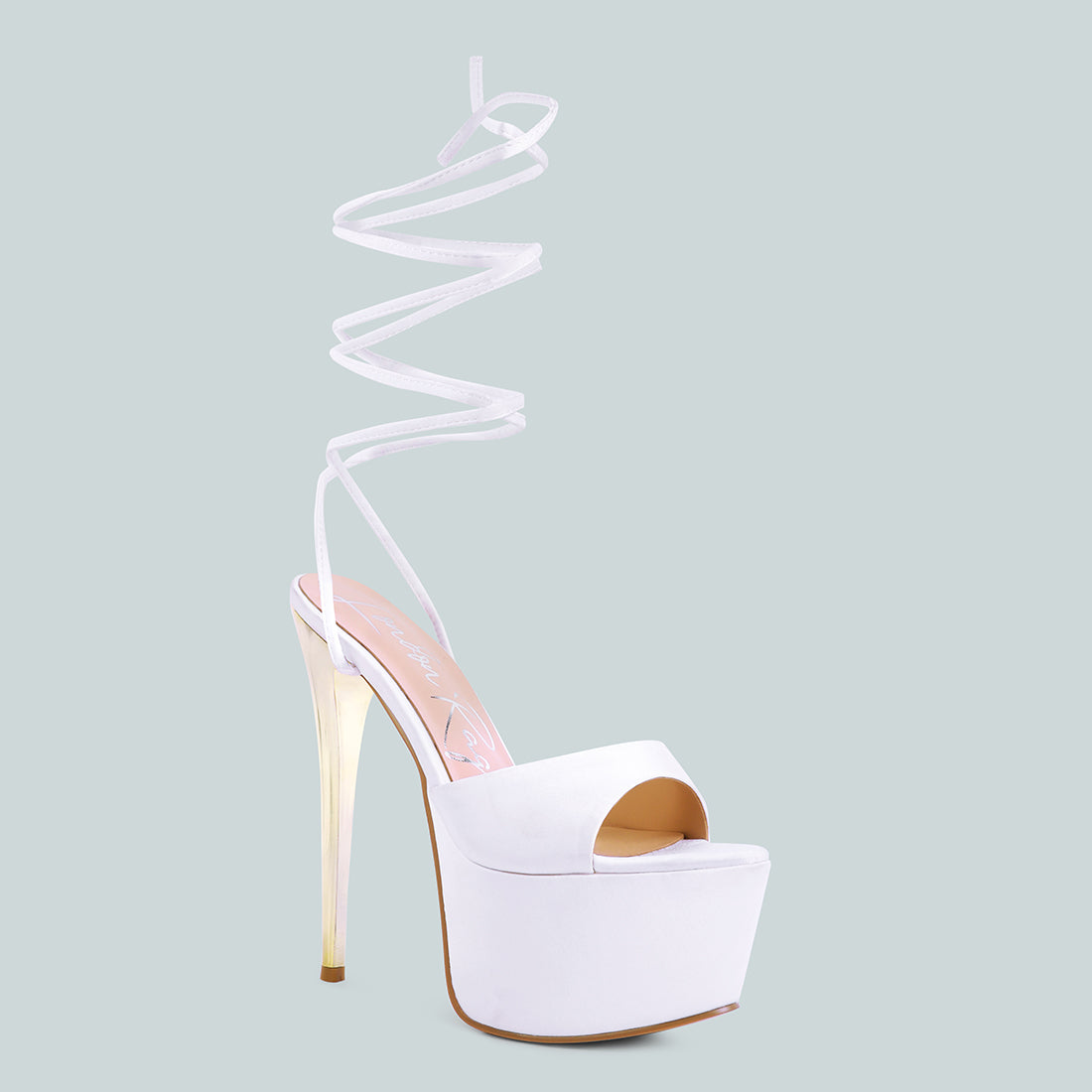 White Platform Lace-Up Heel Sandals