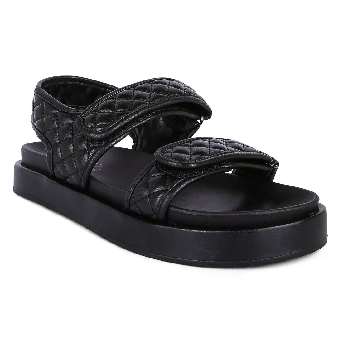 Black Quilted Platform Sandals
