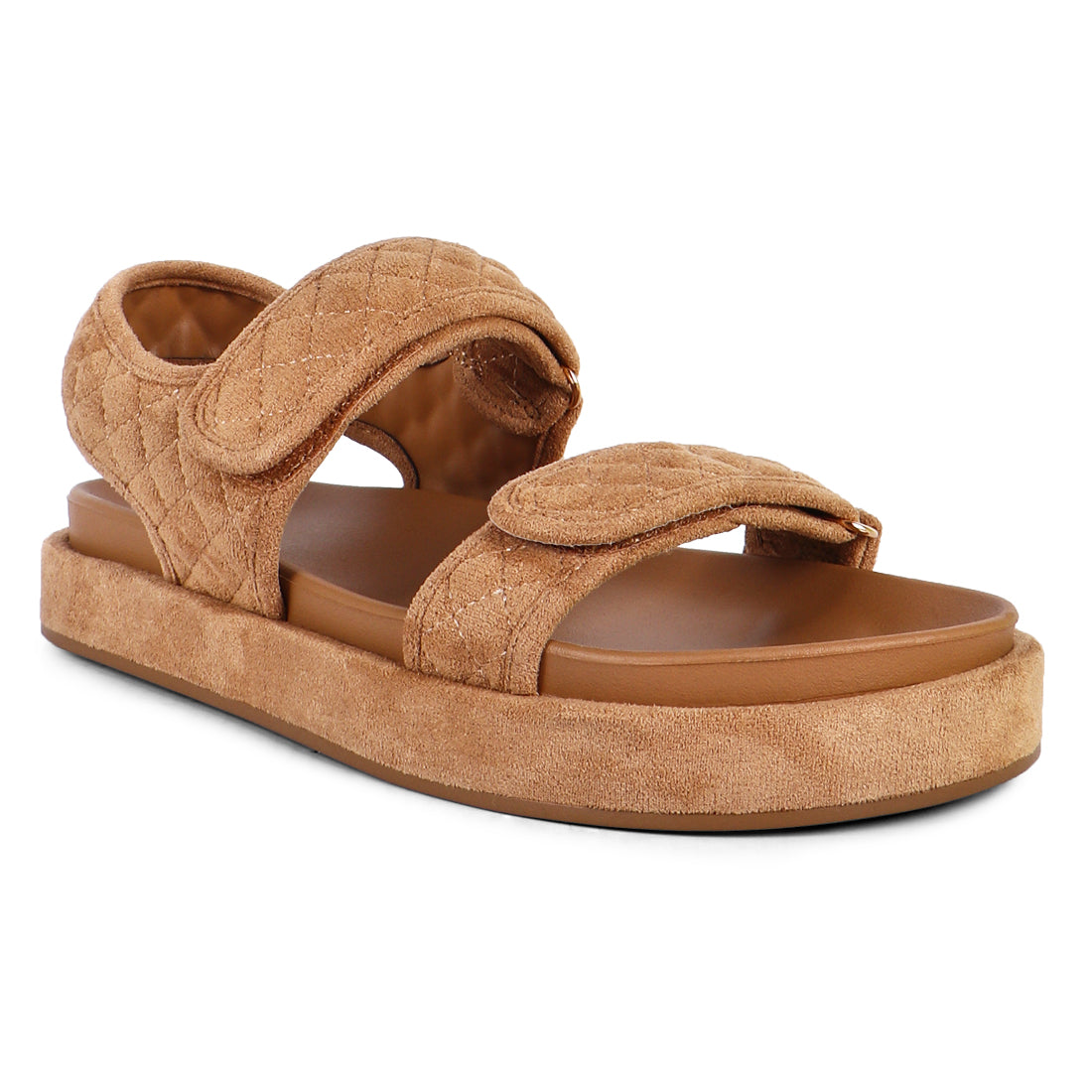 Camel Quilted Platform Sandals