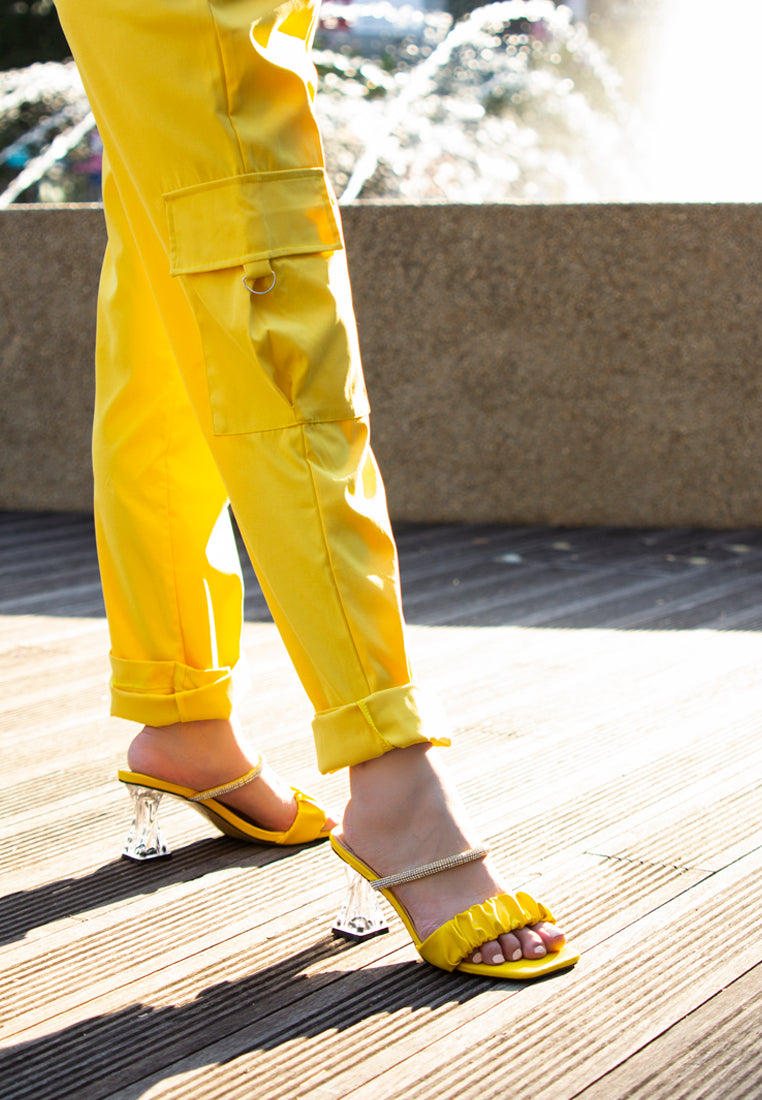 date look clear heel rhinestone sandals#color_yellow