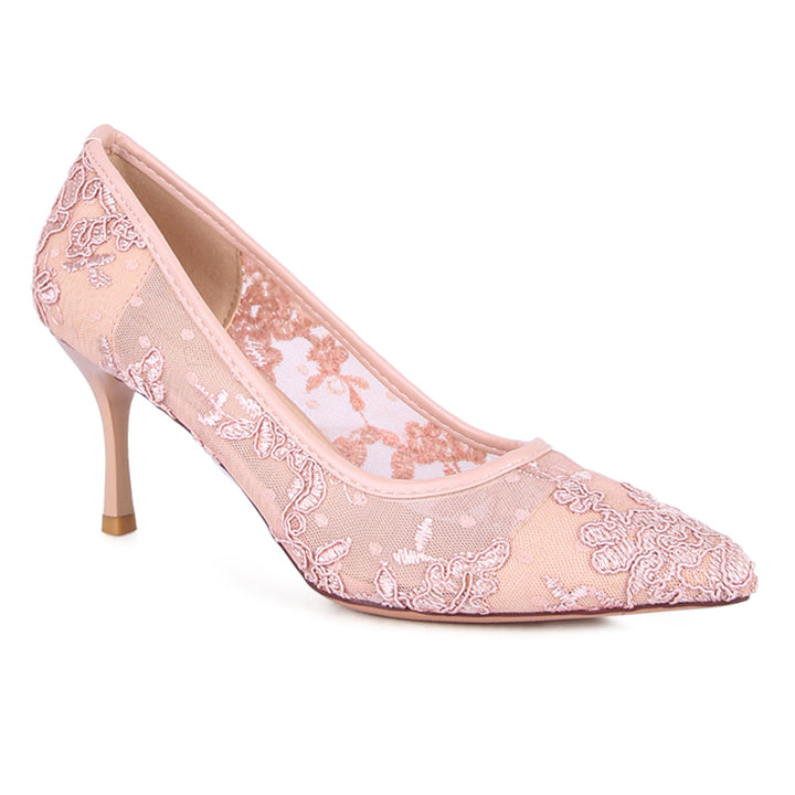 Pink Lace Stiletto Party Pumps