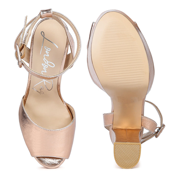 Rose Gold Peep-Toe High Platform Block Sandals