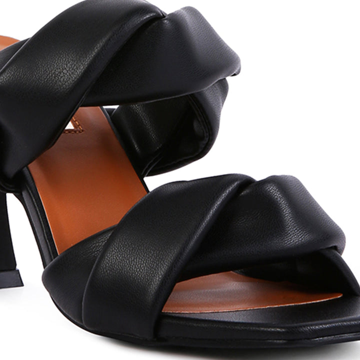 Black Twisted Strap Spool Heeled Sandals