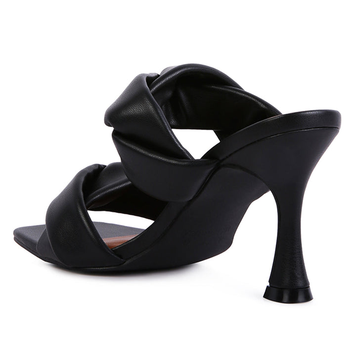 Black Twisted Strap Spool Heeled Sandals