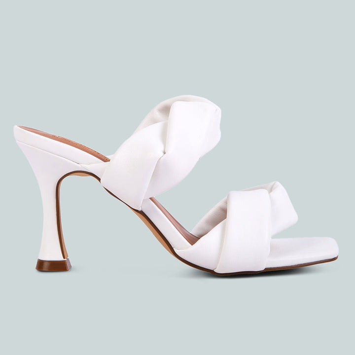 White Twisted Strap Spool Heeled Sandals