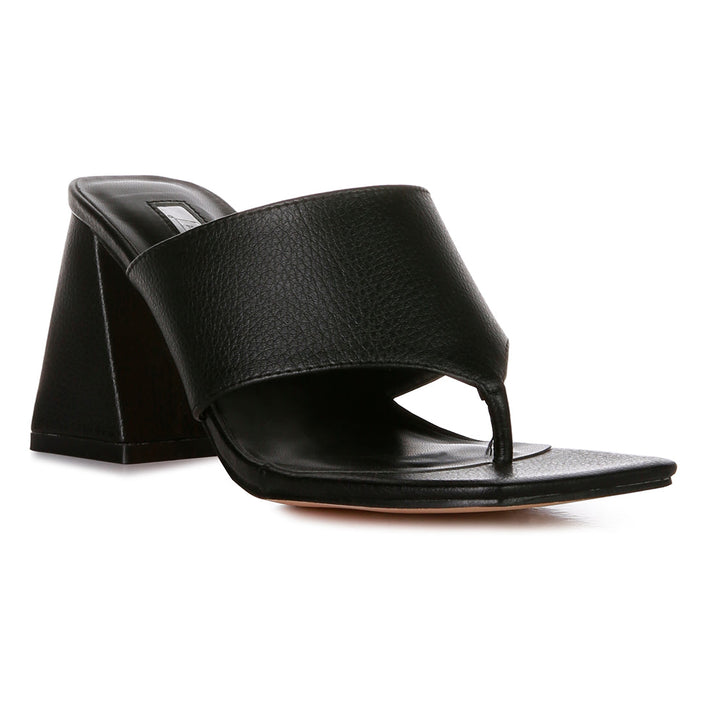 Black Block Heel Slip On Thong Sandals