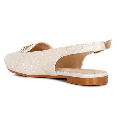 Off White Croc Slingback Flat Sandals