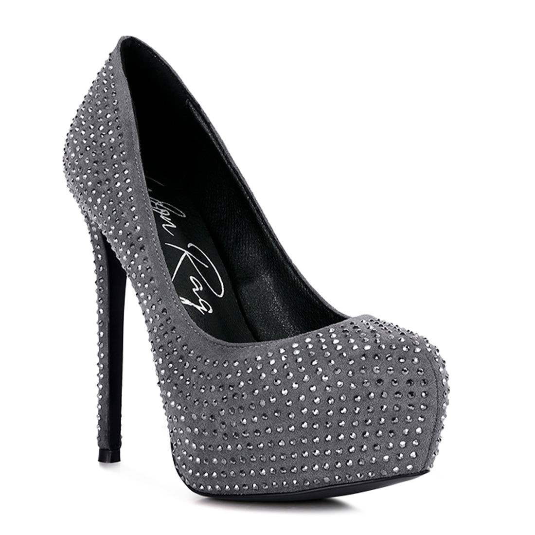 Grey diamante heels best sale