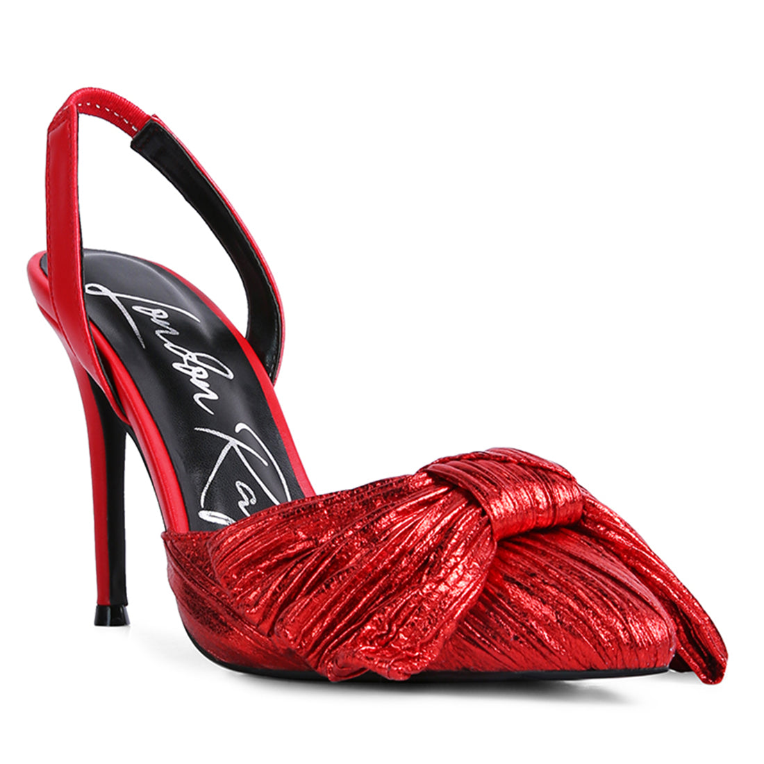 Red High Heeled Bow Slingback Sandals