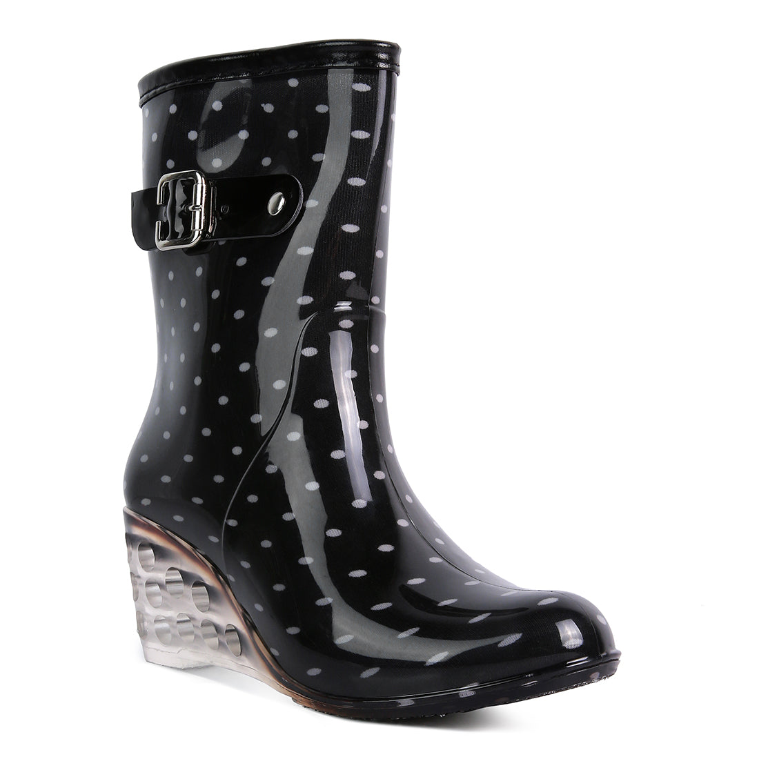 Black Polka Pattern Rain Boots