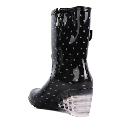 Black Polka Pattern Rain Boots