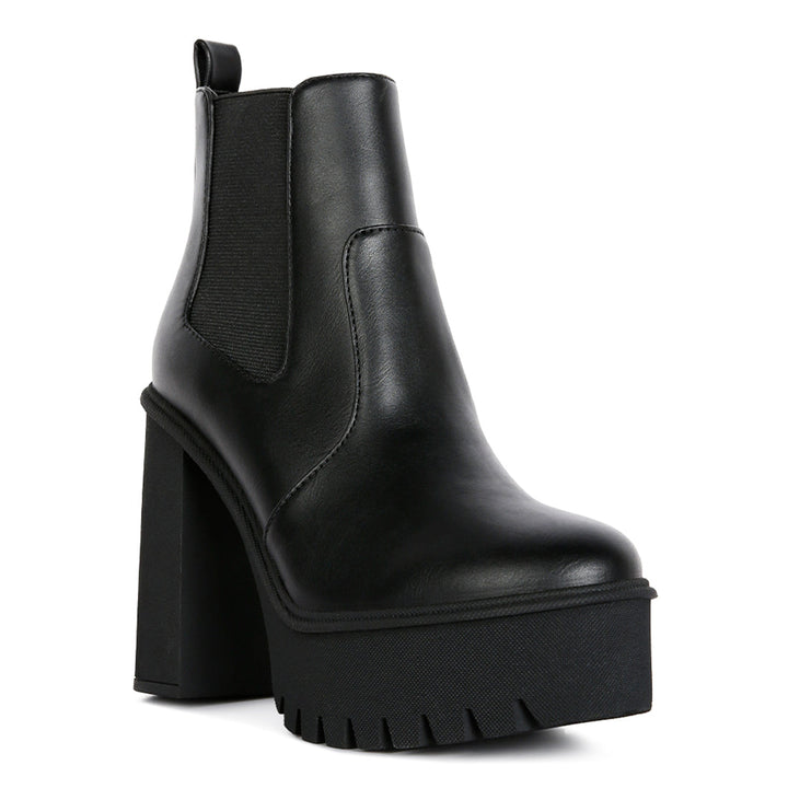 Black High Platform Block Heel Chelsea Boots