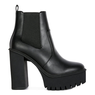 Black High Platform Block Heel Chelsea Boots