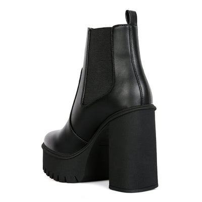 Black High Platform Block Heel Chelsea Boots