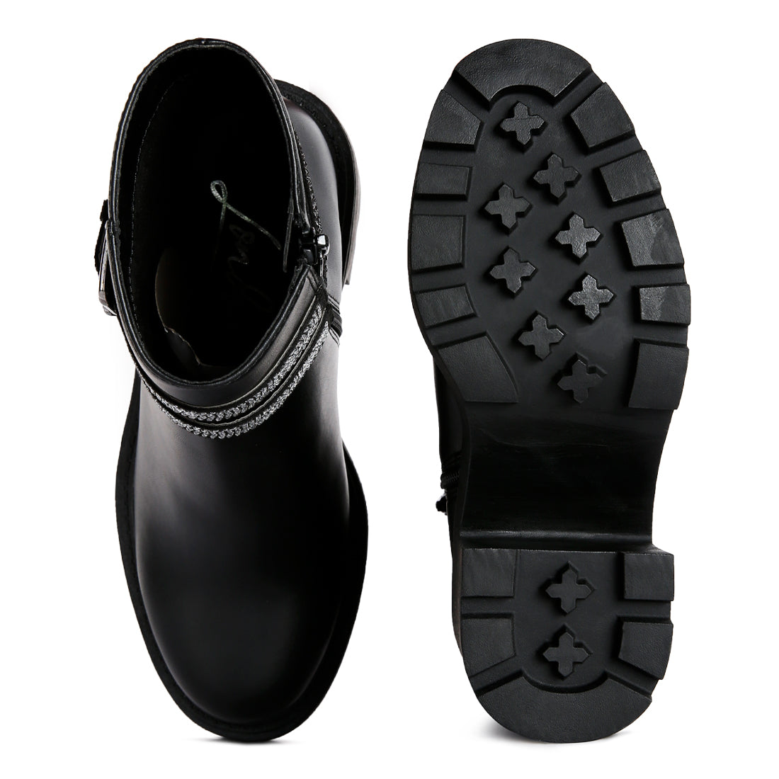 Black Diamante Detail Ankle Heel Boot