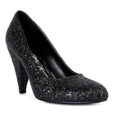 glitter conical heel pumps#color_black