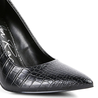 croc patterened high heeled pumps#color_black