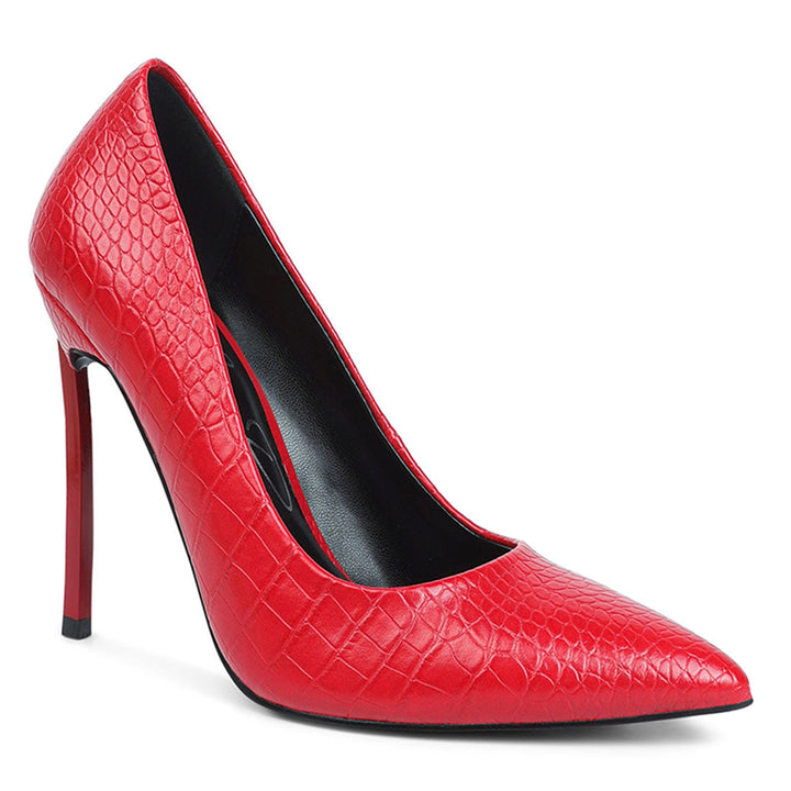 croc patterened high heeled pumps#color_red
