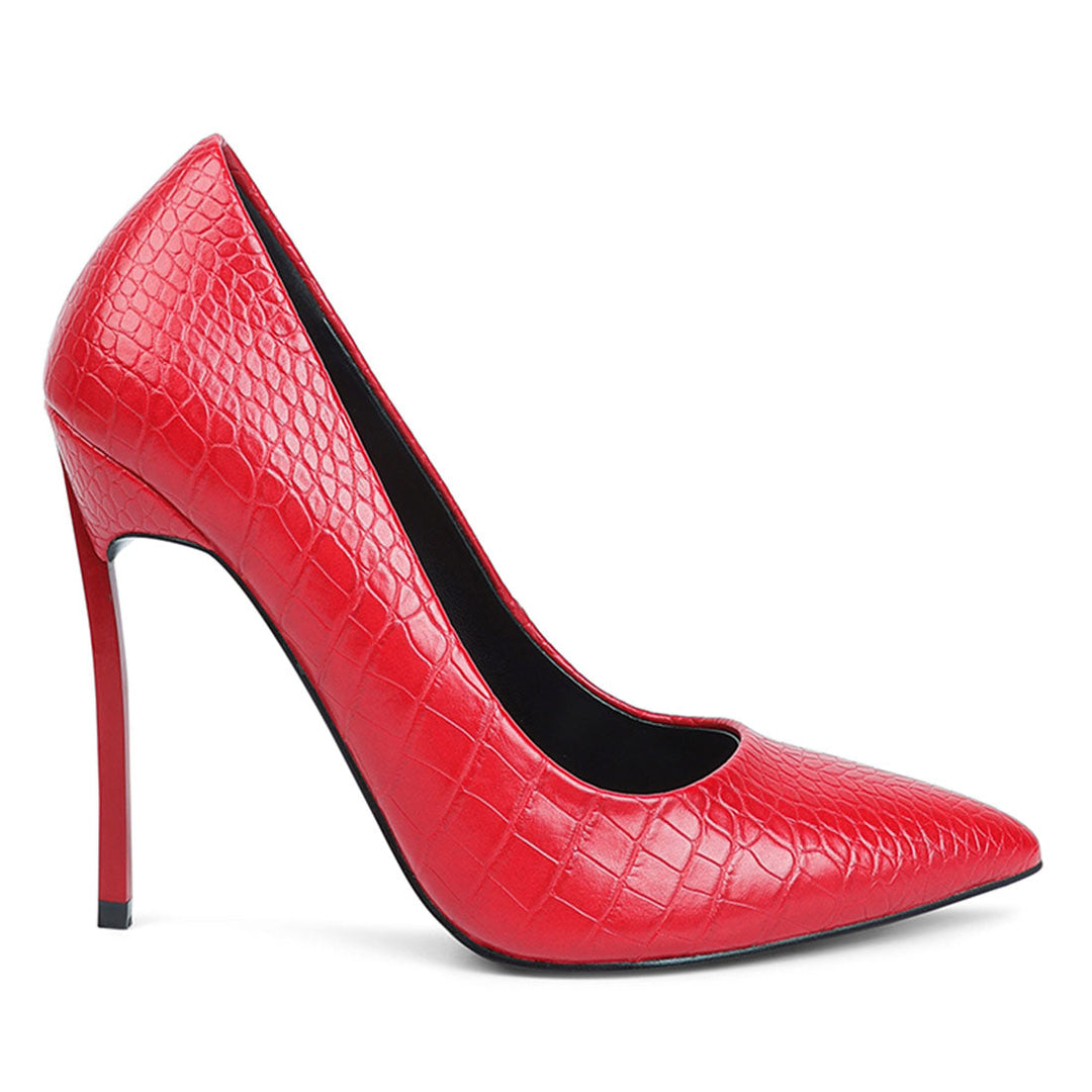 croc patterened high heeled pumps#color_red