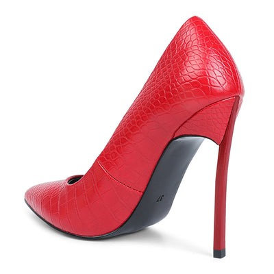 croc patterened high heeled pumps#color_red
