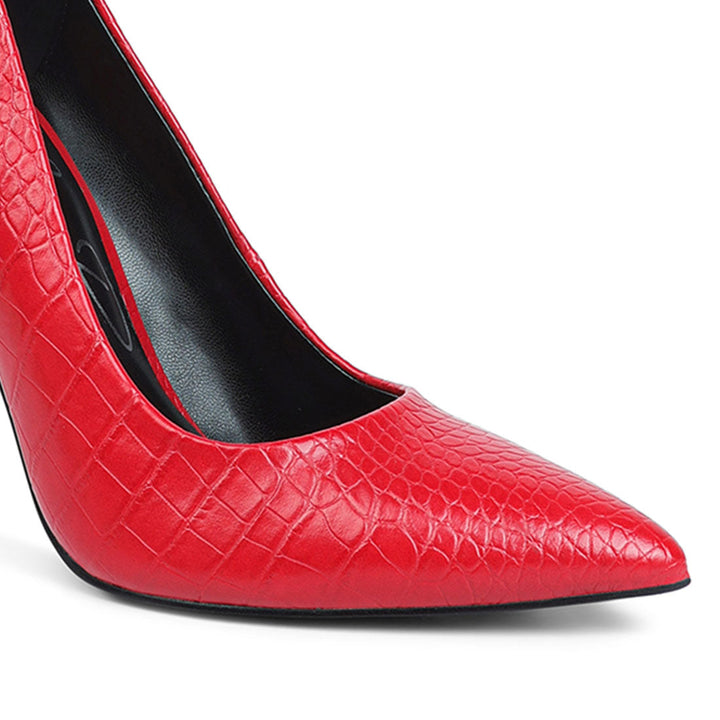 croc patterened high heeled pumps#color_red