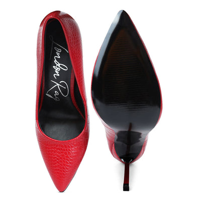 croc patterened high heeled pumps#color_red