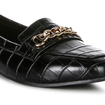 bro zone croc metail chain loafers#color_black