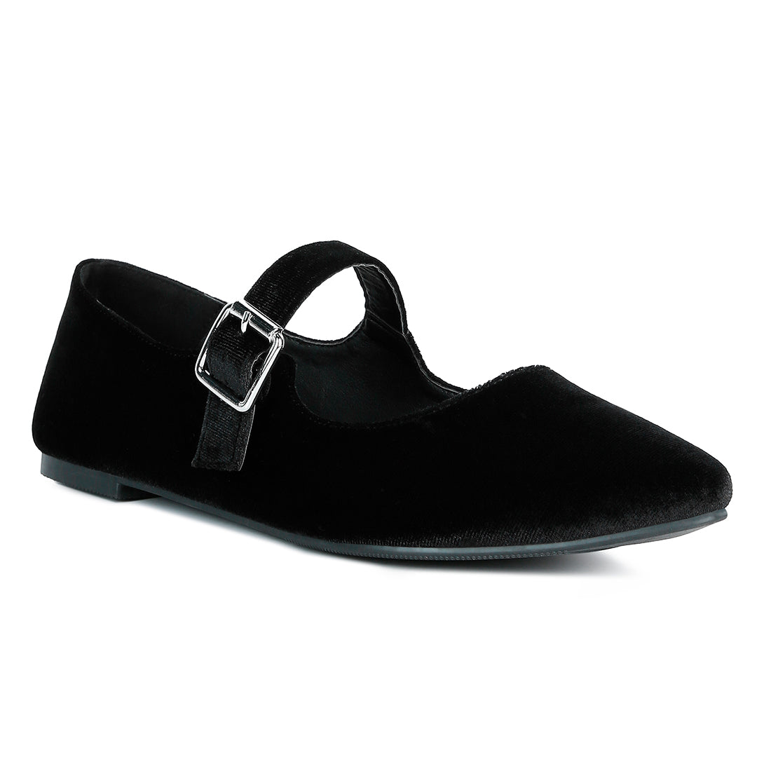 Black Velvet Mary Jane Flat Sandals