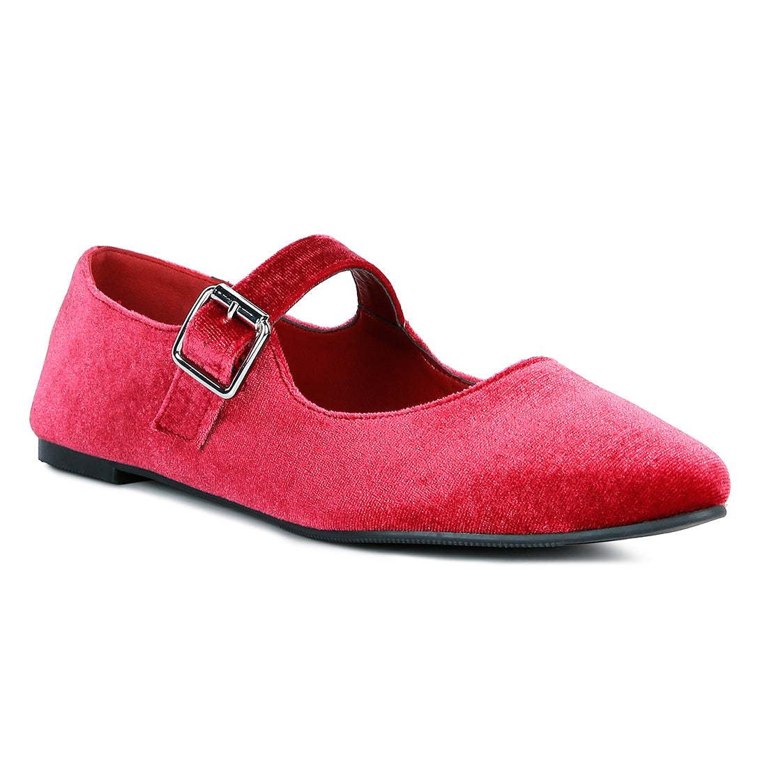 Red Velvet Mary Jane Flat Sandals