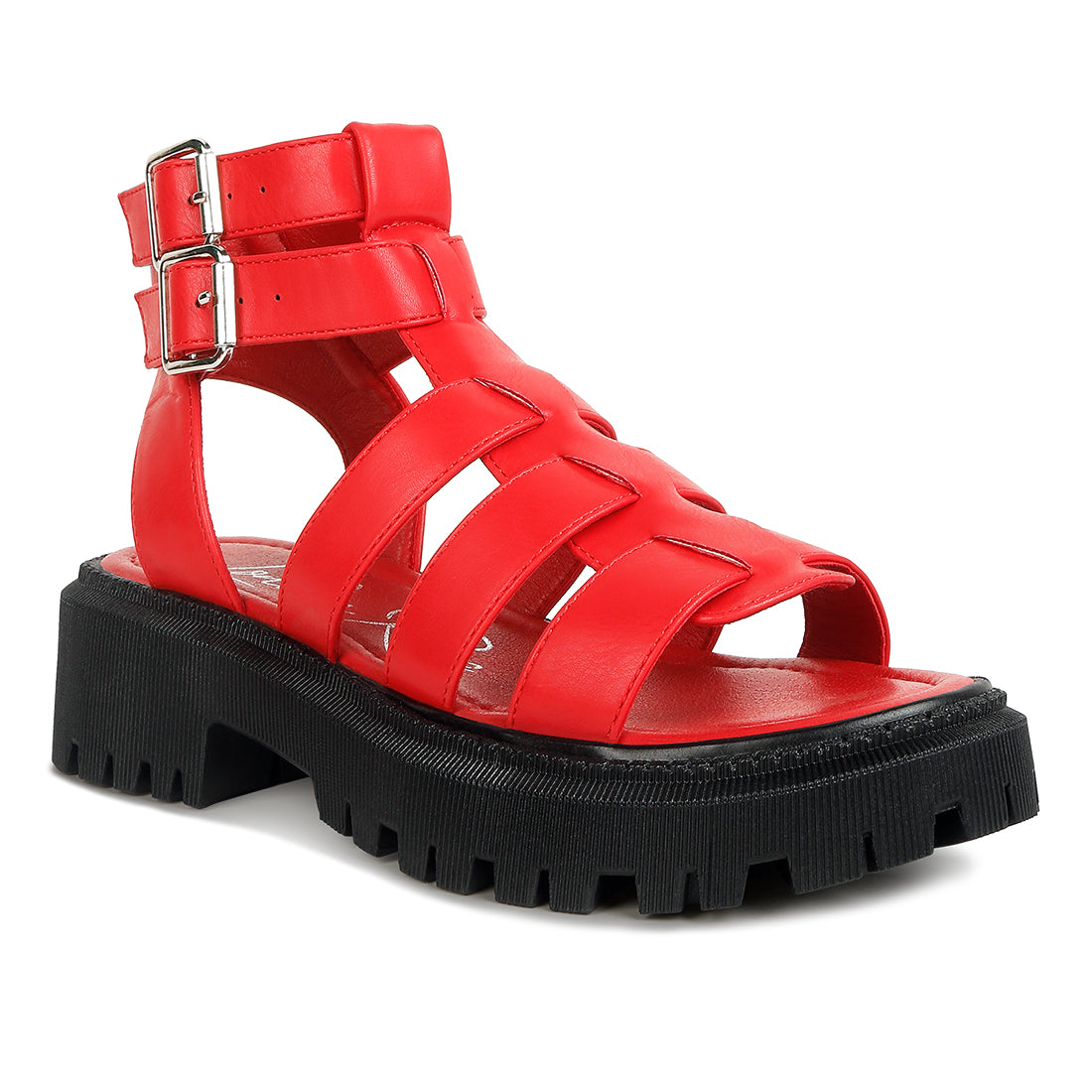 double buckle detail chunky sandals#color_red