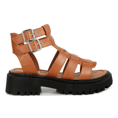 double buckle detail chunky sandals#color_tan