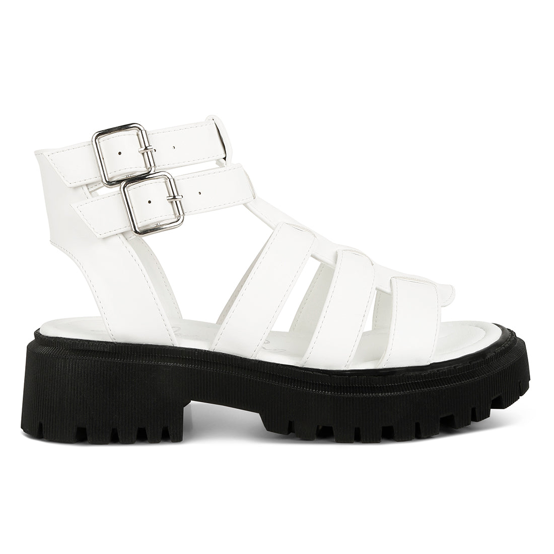 double buckle detail chunky sandals#color_white