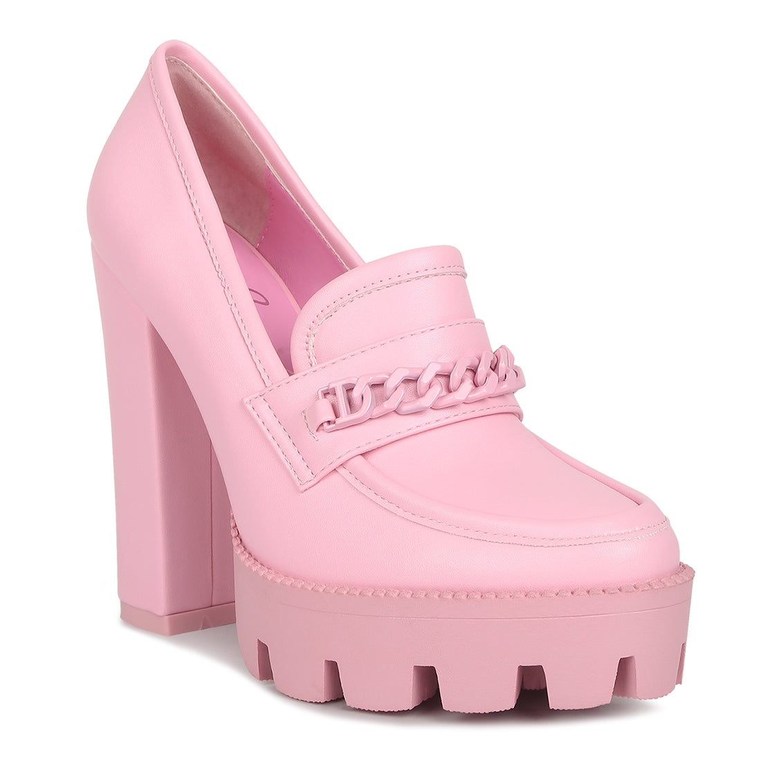 chunky high heel loafers#color_pink