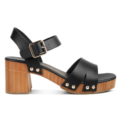 textured block heel sandals#color_black